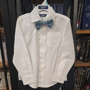 Izod Classic White Shirt with Blue Plaid Bow Tie, SZ 5